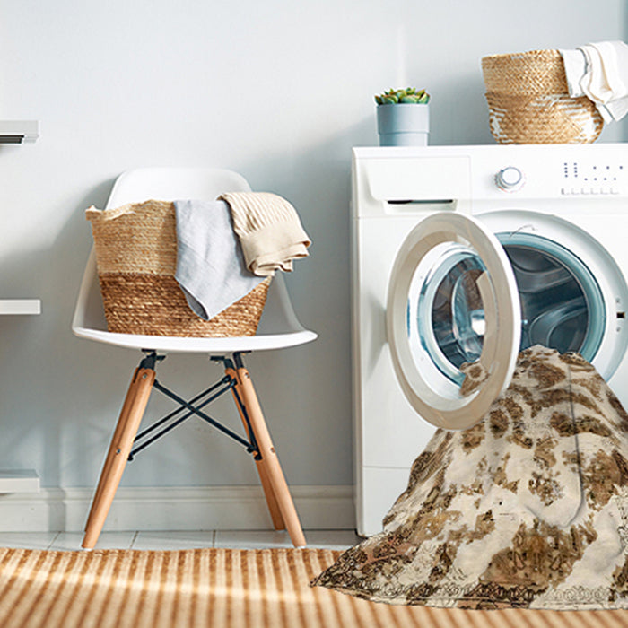 Machine Washable Abstract Light Brown Rug in a Washing Machine, wshabs1948