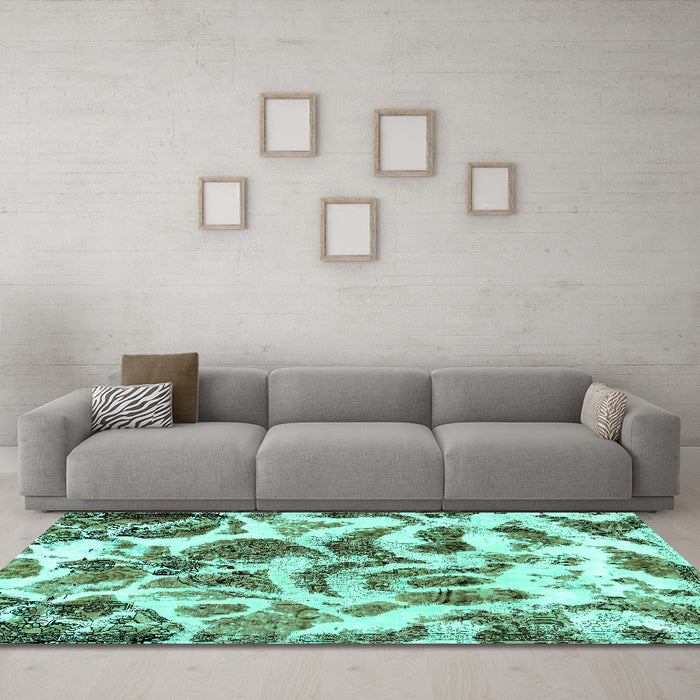 Machine Washable Abstract Turquoise Modern Area Rugs in a Living Room,, wshabs1948turq