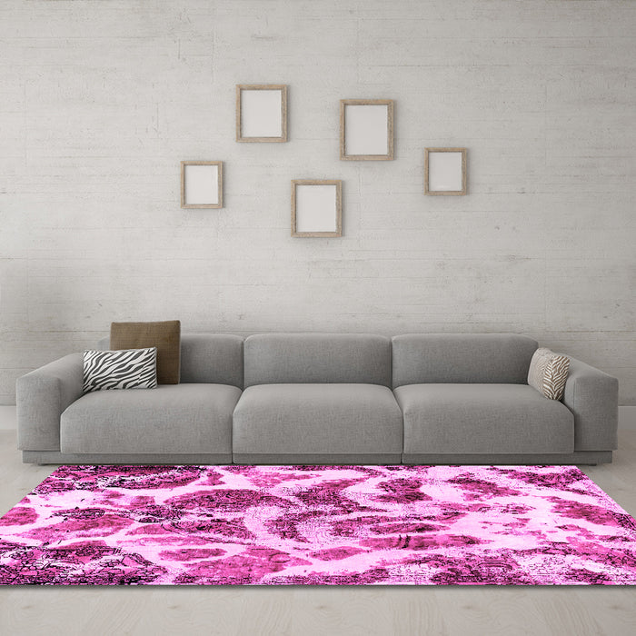 Machine Washable Abstract Pink Modern Rug in a Living Room, wshabs1948pnk