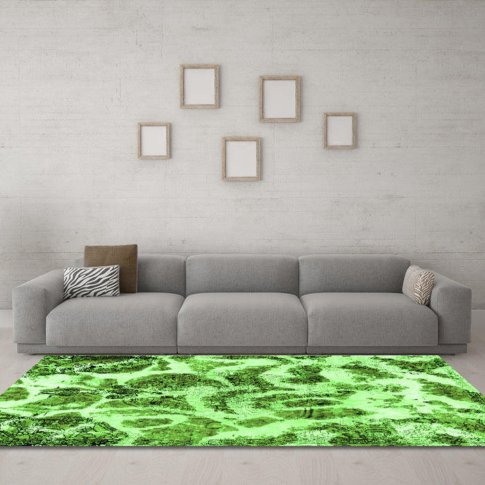 Machine Washable Abstract Green Modern Area Rugs in a Living Room,, wshabs1948grn