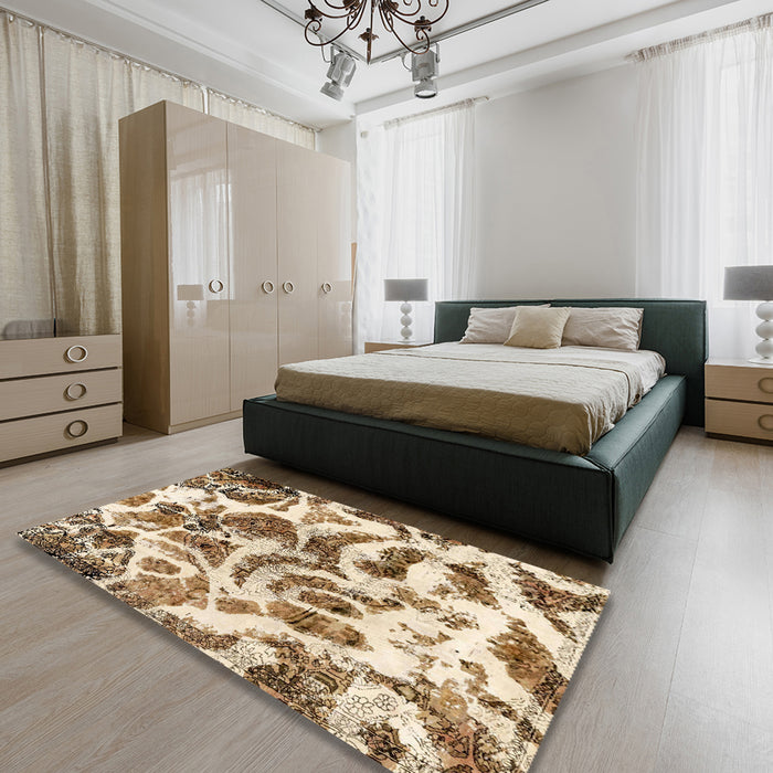 Abstract Light Brown Modern Rug in a Bedroom, abs1948
