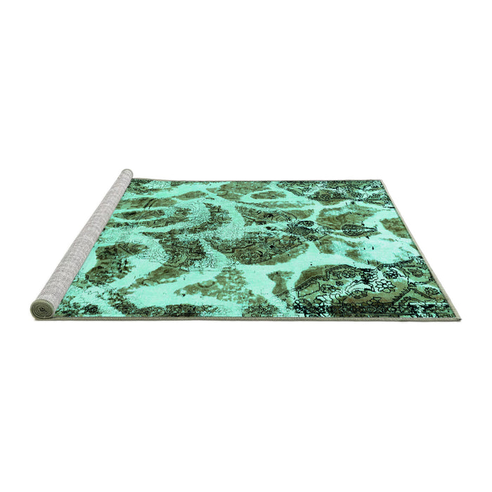 Sideview of Machine Washable Abstract Turquoise Modern Area Rugs, wshabs1948turq
