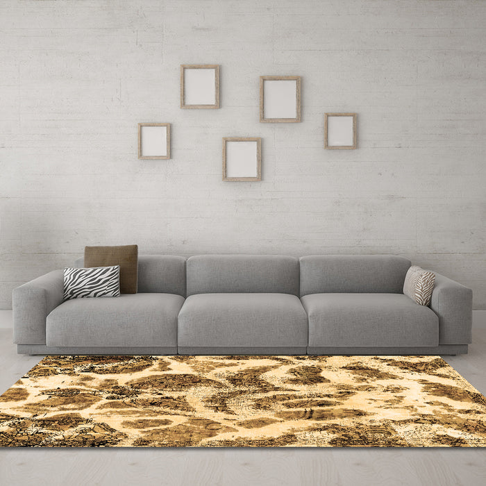 Machine Washable Abstract Brown Modern Rug in a Living Room,, wshabs1948brn