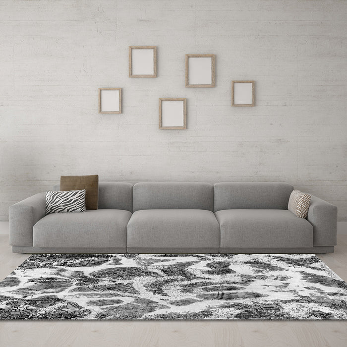 Machine Washable Abstract Gray Modern Rug in a Living Room,, wshabs1948gry