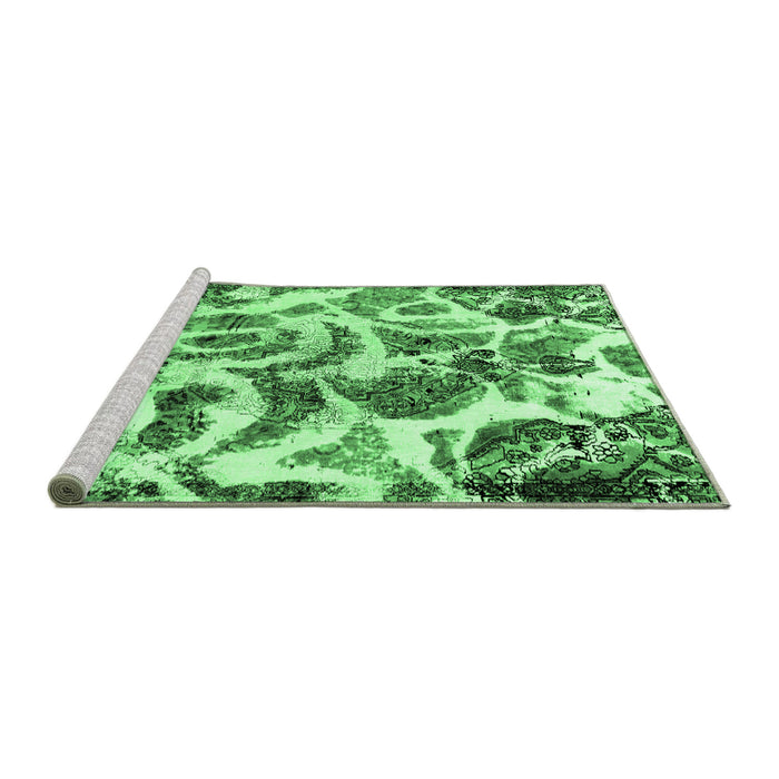 Sideview of Machine Washable Abstract Emerald Green Modern Area Rugs, wshabs1948emgrn