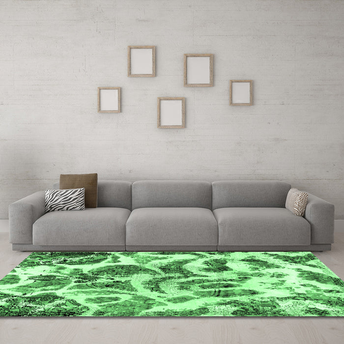 Machine Washable Abstract Emerald Green Modern Area Rugs in a Living Room,, wshabs1948emgrn