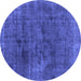 Round Machine Washable Abstract Blue Modern Rug, wshabs1949blu