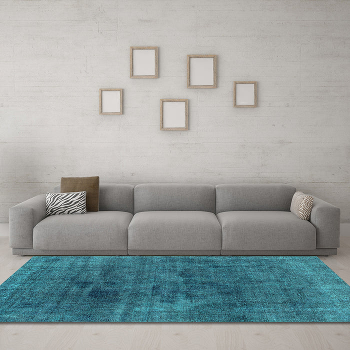 Machine Washable Abstract Turquoise Modern Area Rugs in a Living Room,, wshabs1949turq