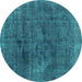 Round Machine Washable Abstract Turquoise Modern Area Rugs, wshabs1949turq