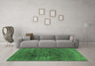 Machine Washable Abstract Emerald Green Modern Area Rugs in a Living Room,, wshabs1949emgrn