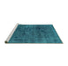 Sideview of Machine Washable Abstract Turquoise Modern Area Rugs, wshabs1949turq