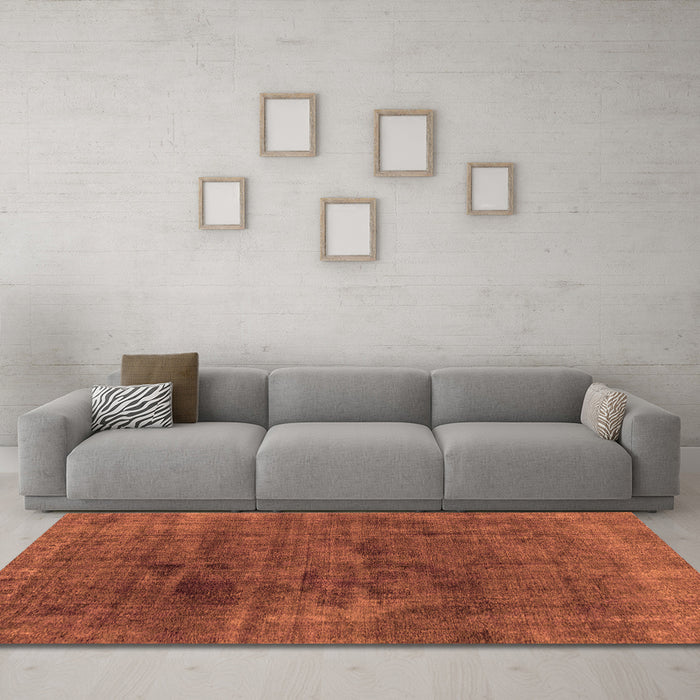 Machine Washable Abstract Orange Modern Area Rugs in a Living Room, wshabs1949org