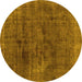 Round Machine Washable Abstract Yellow Modern Rug, wshabs1949yw