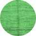 Round Machine Washable Abstract Emerald Green Modern Area Rugs, wshabs194emgrn