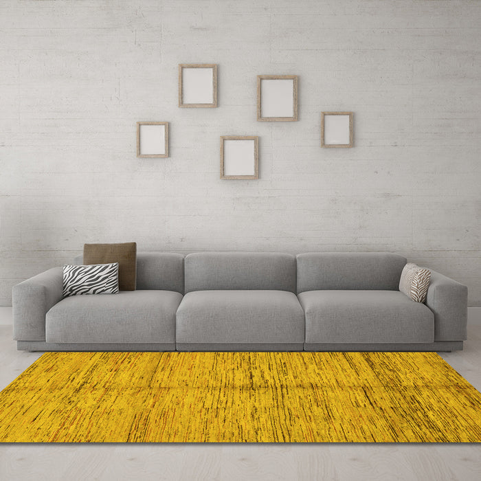 Machine Washable Abstract Yellow Modern Rug in a Living Room, wshabs194yw