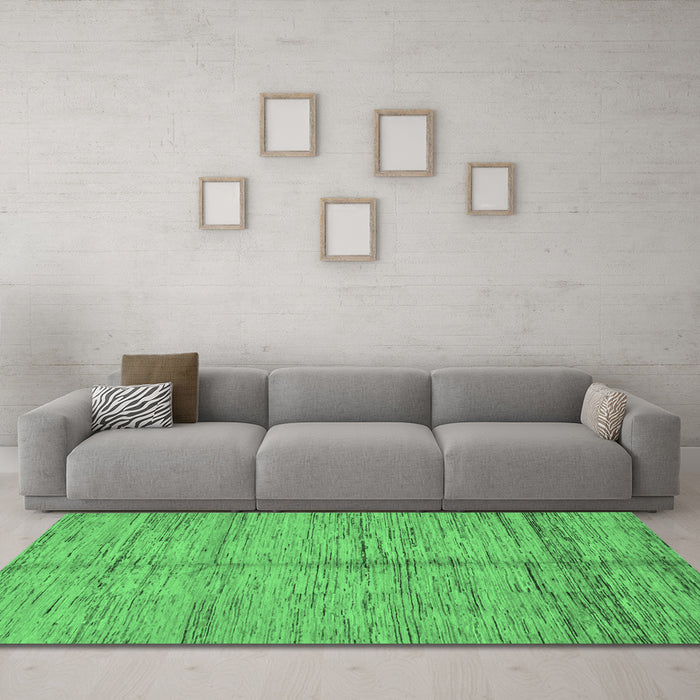 Machine Washable Abstract Emerald Green Modern Area Rugs in a Living Room,, wshabs194emgrn