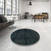 Round Abstract Deep Teal Green Modern Rug in a Office, abs1950