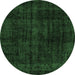 Round Machine Washable Abstract Emerald Green Modern Area Rugs, wshabs1950emgrn