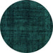 Round Abstract Turquoise Modern Rug, abs1950turq