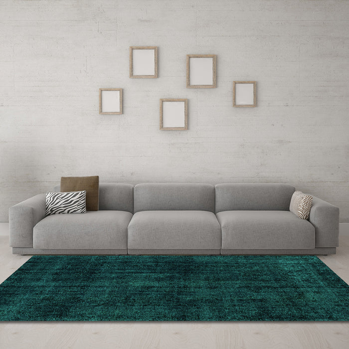 Machine Washable Abstract Turquoise Modern Area Rugs in a Living Room,, wshabs1950turq
