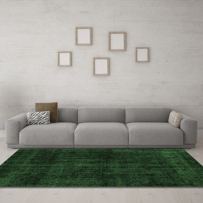 Machine Washable Abstract Emerald Green Modern Area Rugs in a Living Room,, wshabs1950emgrn