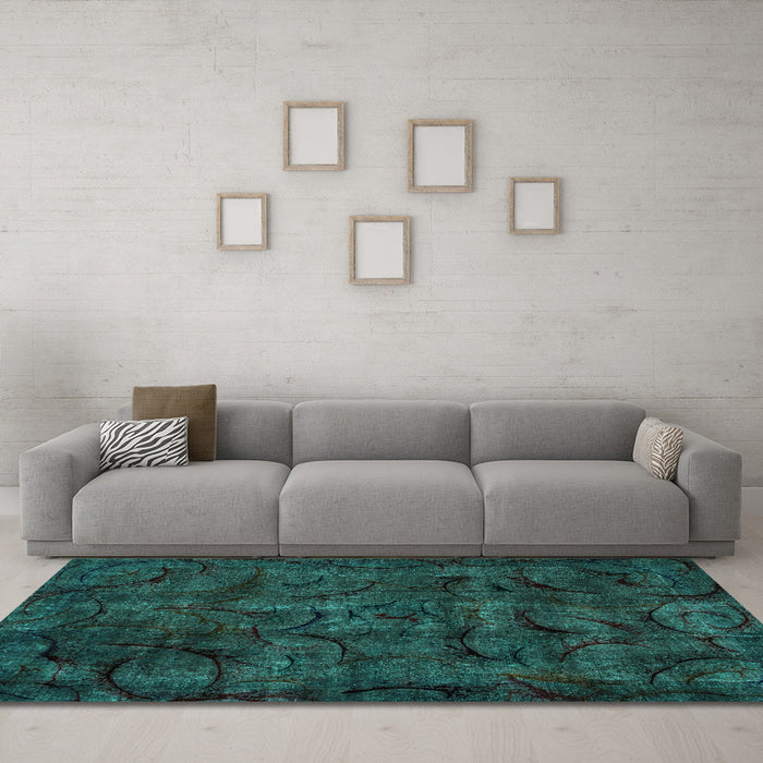 Machine Washable Abstract Turquoise Modern Area Rugs in a Living Room,, wshabs1951turq