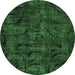 Round Machine Washable Abstract Emerald Green Modern Area Rugs, wshabs1951emgrn