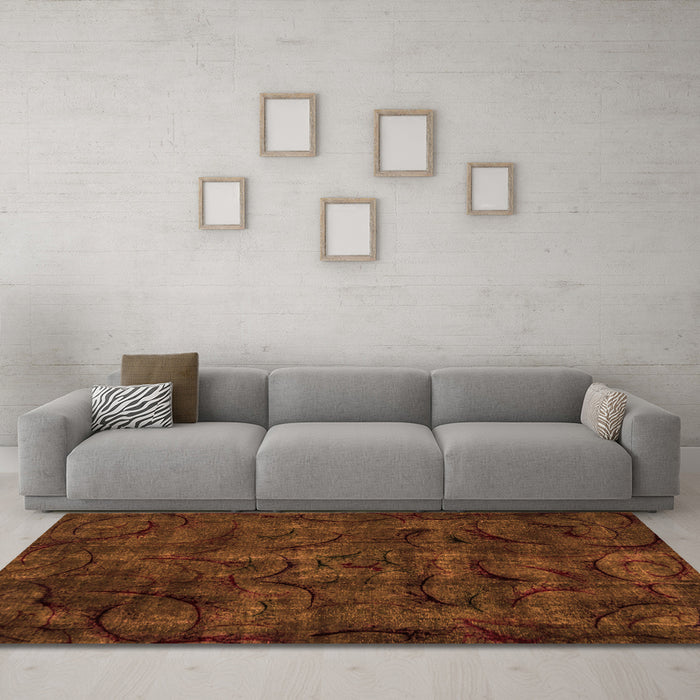 Machine Washable Abstract Orange Modern Area Rugs in a Living Room, wshabs1951org