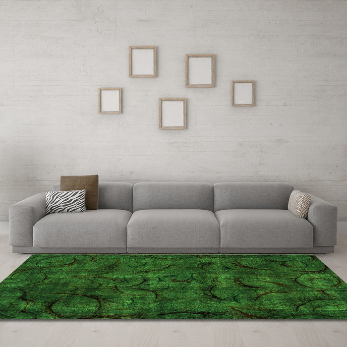 Machine Washable Abstract Green Modern Area Rugs in a Living Room,, wshabs1951grn