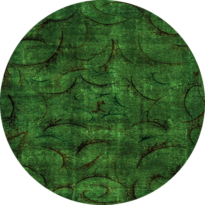 Round Abstract Green Modern Rug, abs1951grn