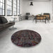 Round Machine Washable Abstract Purple Rug in a Office, wshabs1951