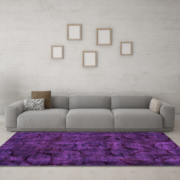 Machine Washable Abstract Purple Modern Area Rugs in a Living Room, wshabs1951pur
