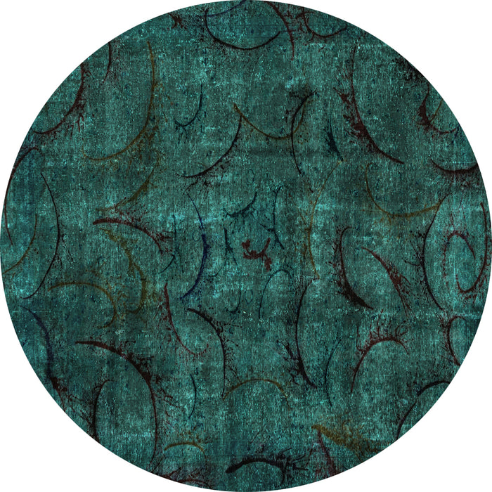 Round Abstract Turquoise Modern Rug, abs1951turq