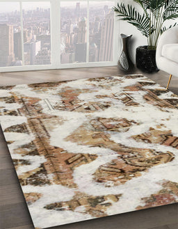 Machine Washable Abstract Dark Gold Brown Rug in a Family Room, wshabs1952