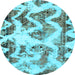 Round Abstract Light Blue Modern Rug, abs1952lblu