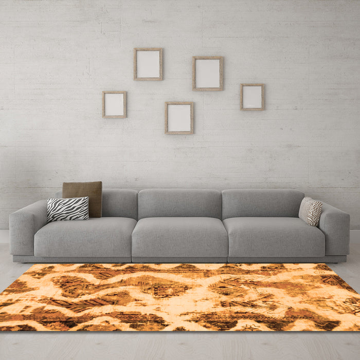 Machine Washable Abstract Orange Modern Area Rugs in a Living Room, wshabs1952org