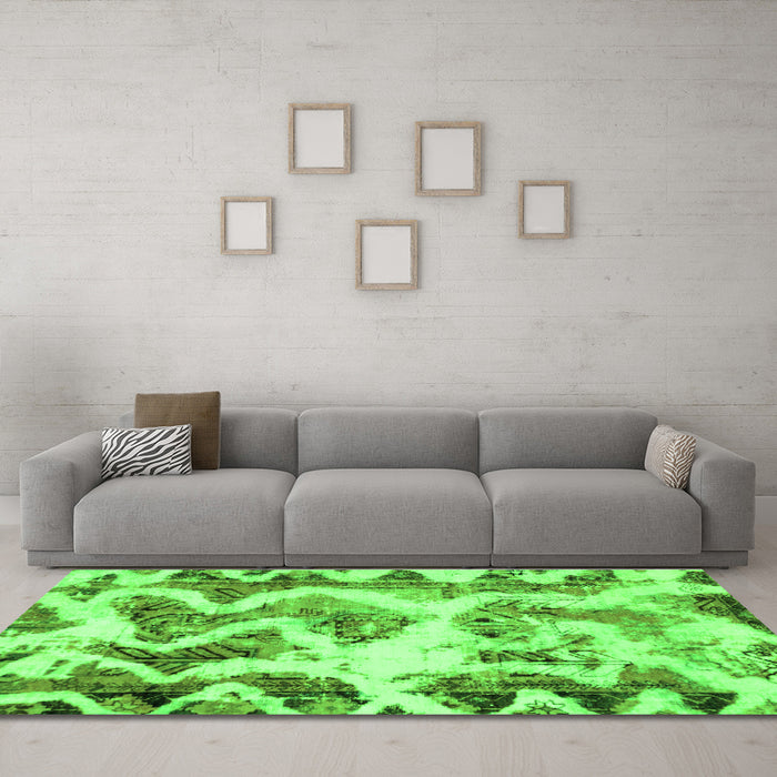 Machine Washable Abstract Green Modern Area Rugs in a Living Room,, wshabs1952grn