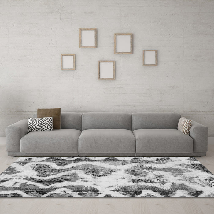 Machine Washable Abstract Gray Modern Rug in a Living Room,, wshabs1952gry