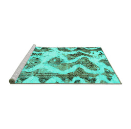 Sideview of Machine Washable Abstract Turquoise Modern Area Rugs, wshabs1952turq