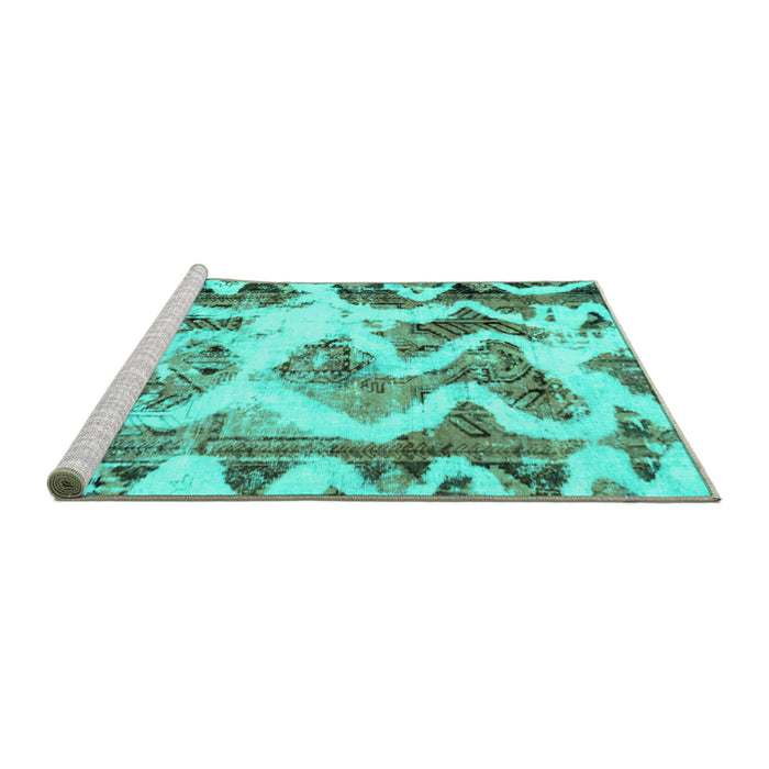Sideview of Machine Washable Abstract Turquoise Modern Area Rugs, wshabs1952turq
