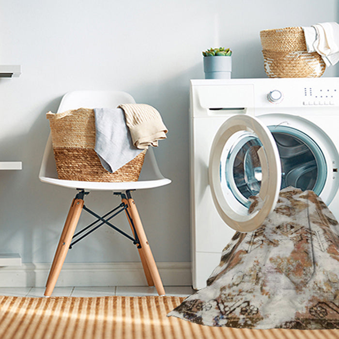 Machine Washable Abstract Dark Gold Brown Rug in a Washing Machine, wshabs1952