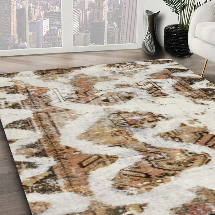 Abstract Dark Gold Brown Modern Rug in Family Room, abs1952