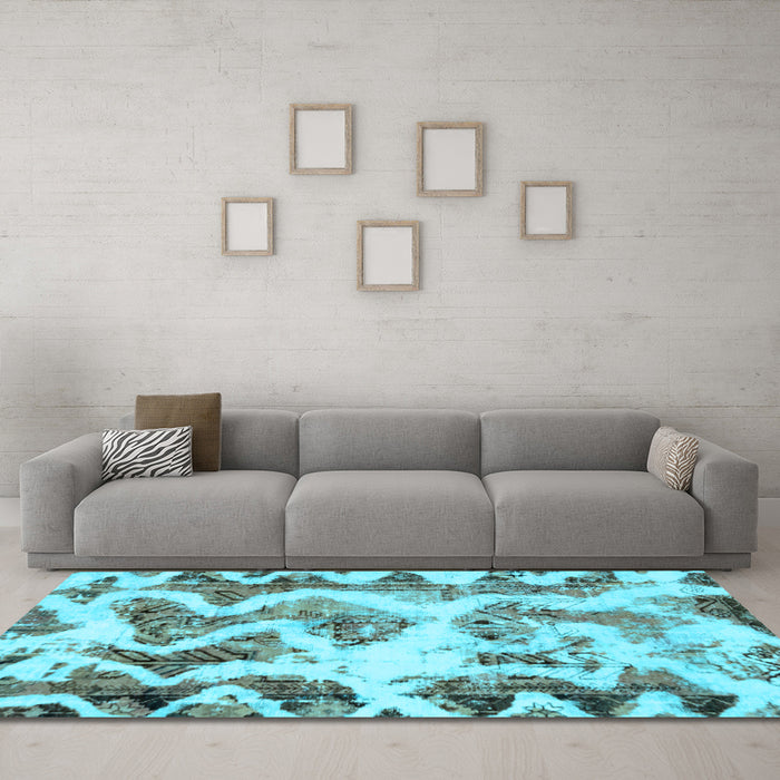 Machine Washable Abstract Light Blue Modern Rug in a Living Room, wshabs1952lblu