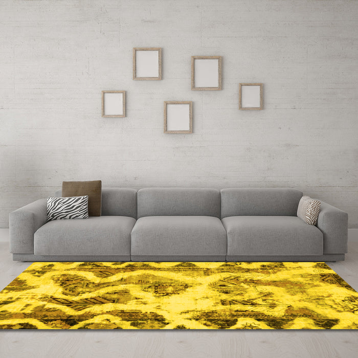 Machine Washable Abstract Yellow Modern Rug in a Living Room, wshabs1952yw