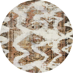 Round Abstract Dark Gold Brown Modern Rug, abs1952