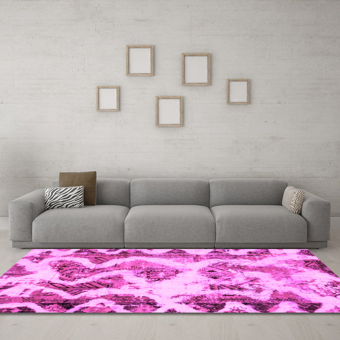 Machine Washable Abstract Pink Modern Rug in a Living Room, wshabs1952pnk