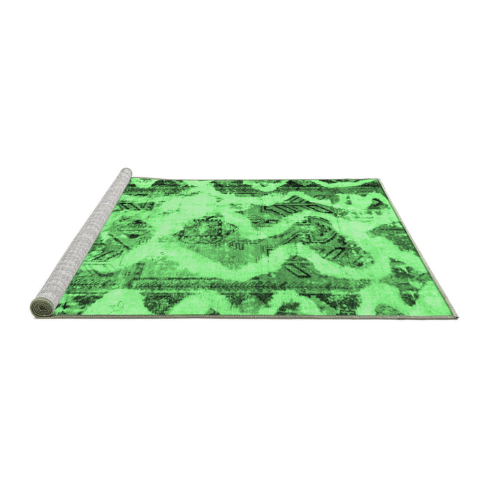 Sideview of Machine Washable Abstract Emerald Green Modern Area Rugs, wshabs1952emgrn
