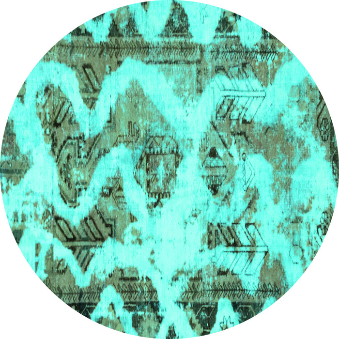 Round Abstract Turquoise Modern Rug, abs1952turq