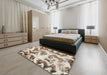 Abstract Dark Gold Brown Modern Rug in a Bedroom, abs1952