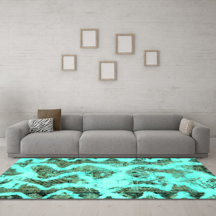 Machine Washable Abstract Turquoise Modern Area Rugs in a Living Room,, wshabs1952turq